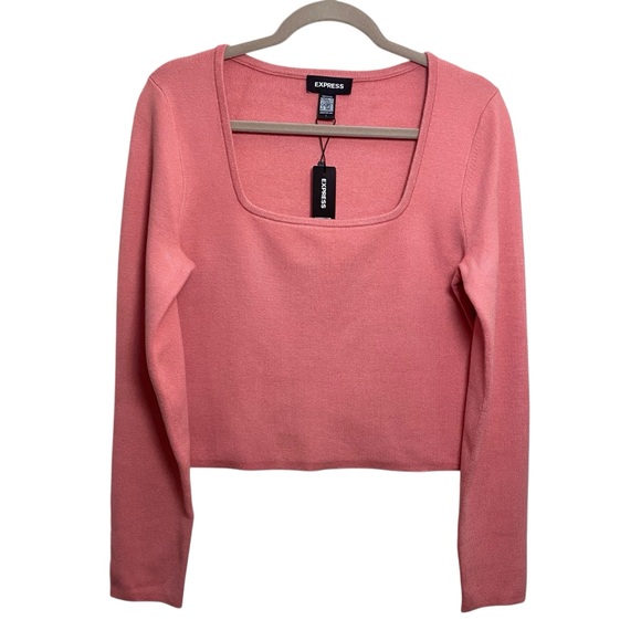 Express NWT Dusty Rose Super Soft Square Neck Cropped Long Sleeve Sweater Large‎ - Picture 2 of 7